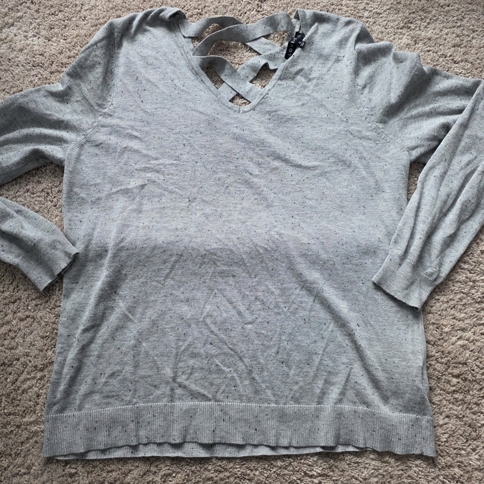 Love Ellie Women’s Xl Gray Lace Up Back Sweater Criss Cross Knit Long Sleeve Top
